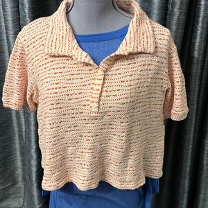 ZARA women top orange/cream  knit short sleeve top